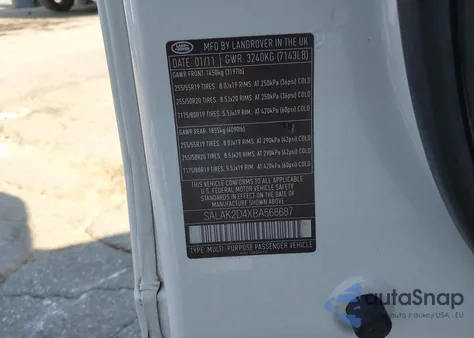 2011 Land Rover Lr4 из США, поврежденный, VIN SALAK2D4XBA568687